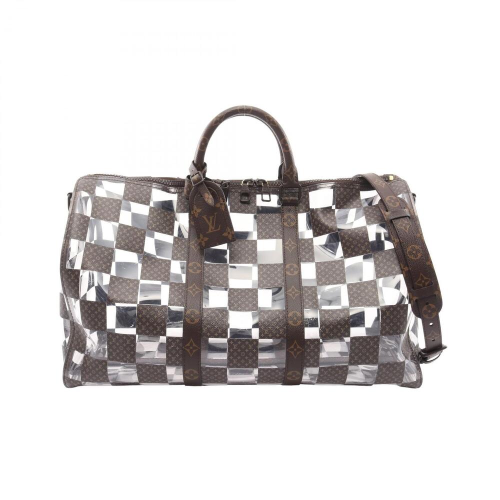 Louis Vuitton Keepall Bandouliere Monogram Chess Canvas Clear Travel Bag Brown